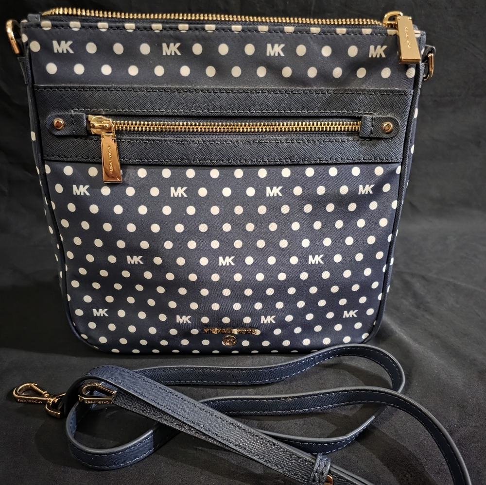 Michael Kors Blue and White Polka Dot Crossbody Bag